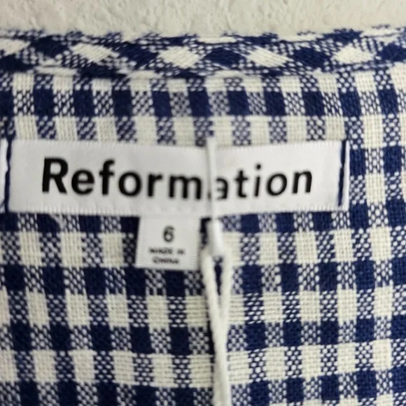 Reformation Newbury Linen Dress Sz 6 Challah Check Button Down New - Picture 7 of 14